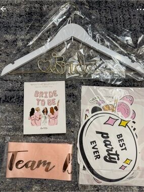 Bride to Be White Hanger with Gold Script and Pink Accessories -